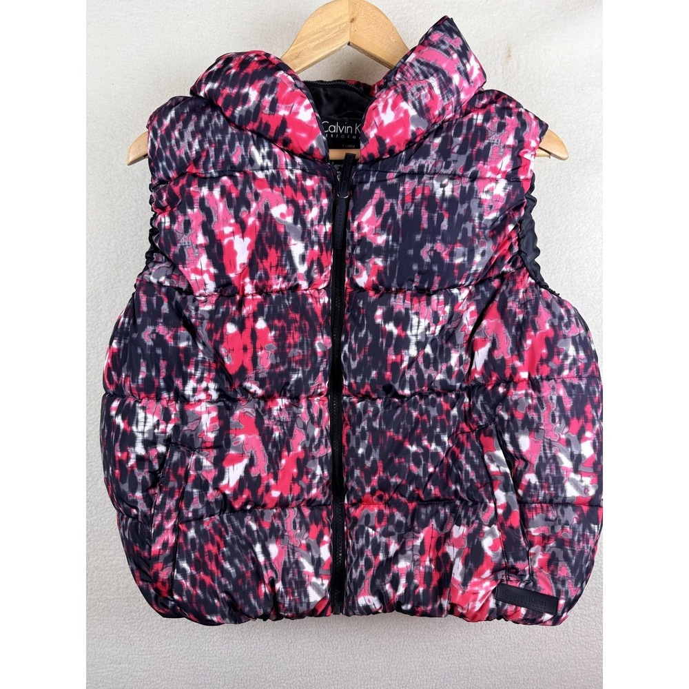 Calvin Klein Performance Womens XL Pink Abstract Puffer Vest Water Repellent